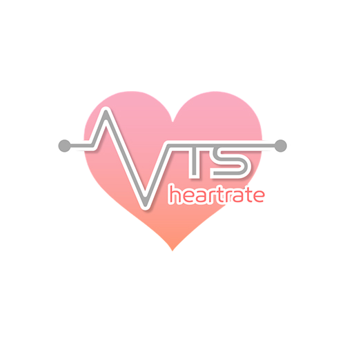 Logo featuring a pink heart with a stylized gray heartbeat line forming the letters 'VTS' and the word 'heartrate' in red.